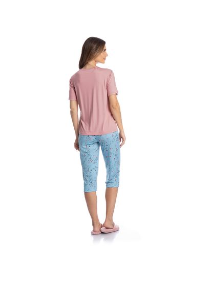 Pijama Feminino Pescador Com Renda Rosa - Imagem 4 - Desktop