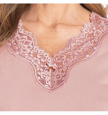 Pijama Feminino Pescador Com Renda Rosa - Imagem 5 - Mobile