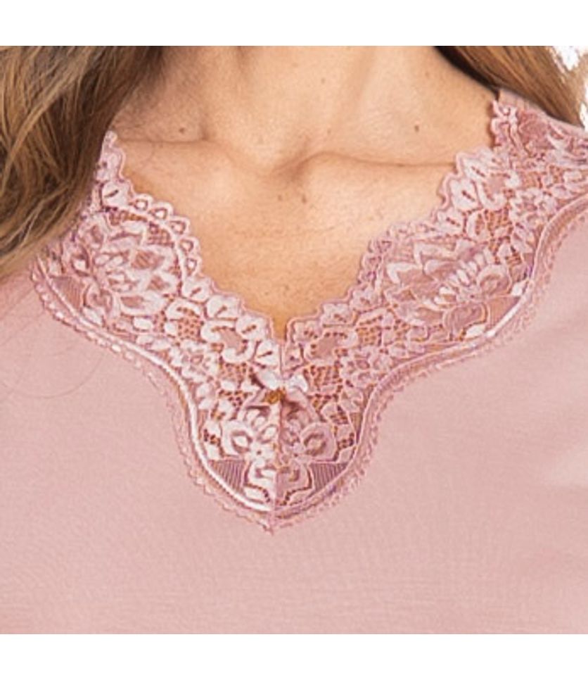 Pijama Feminino Pescador Com Renda Rosa - Imagem 5 - Desktop