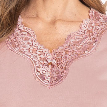 Pijama Feminino Pescador Com Renda Rosa - Imagem 5 - Mobile