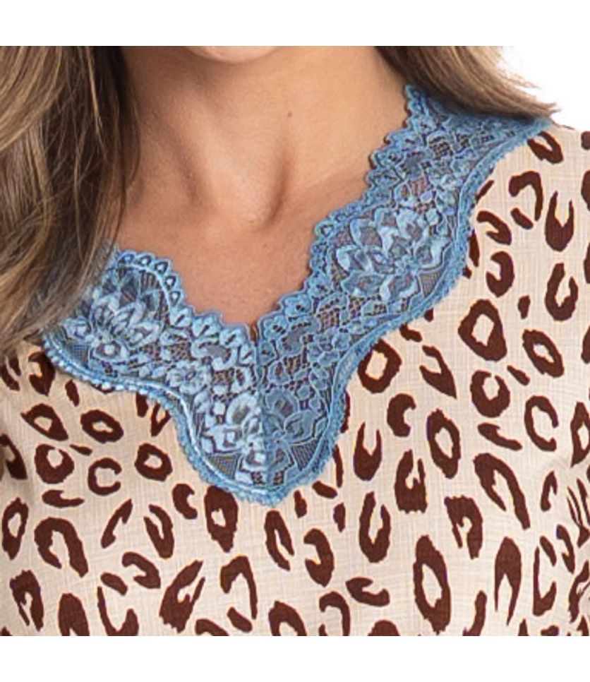 Pijama Feminino Curto Com Renda Felina - Imagem 5 - Desktop