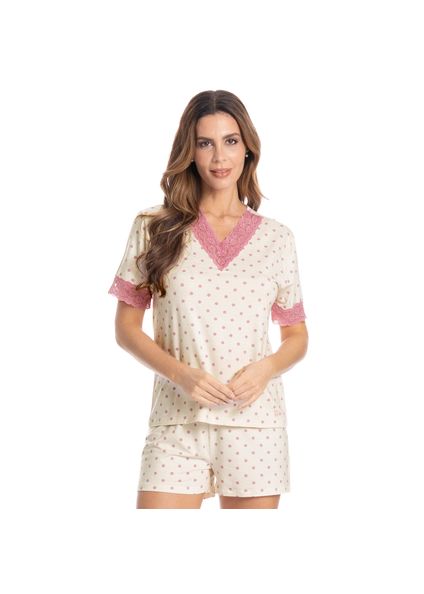 Pijama Feminino Curto Com Renda Maria Rosa - Imagem 1