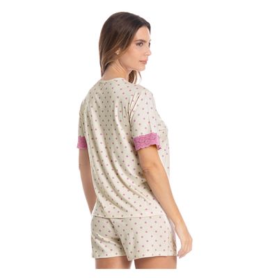 Pijama Feminino Curto Com Renda Maria - Imagem 2 - Mobile