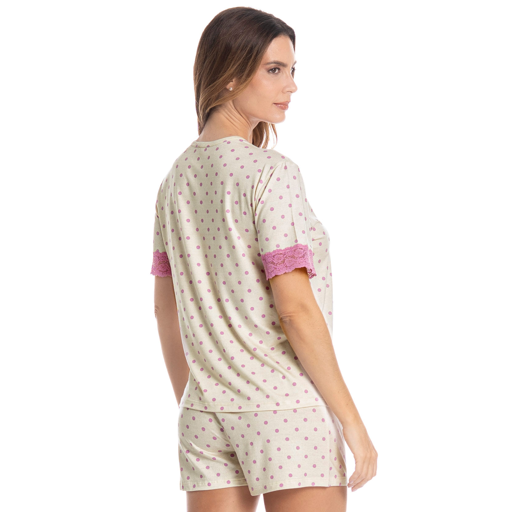 Pijama Feminino Curto Com Renda Maria Rosa - Imagem 2