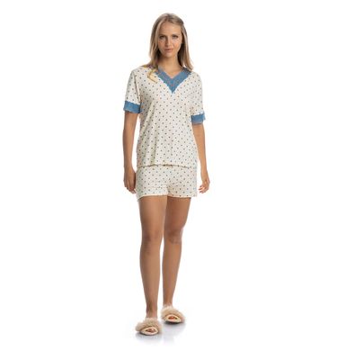 Pijama Feminino Curto Com Renda Maria - Imagem 3 - Mobile