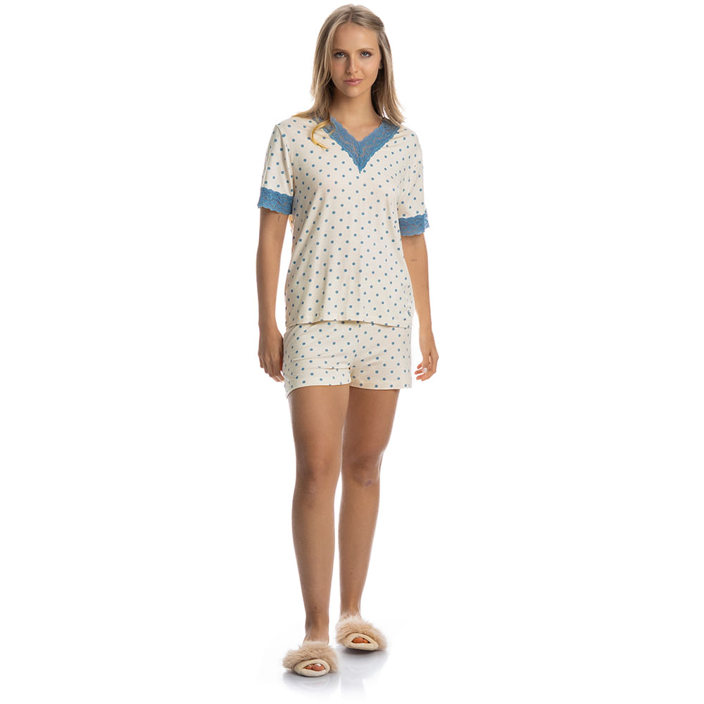 Pijama Feminino Curto Com Renda Maria - Imagem 3 - Mobile