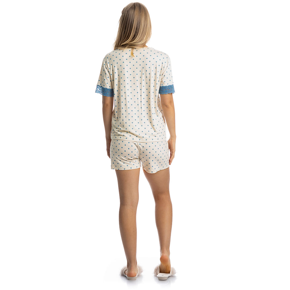 Pijama Feminino Curto Com Renda Maria - Imagem 4 - Mobile