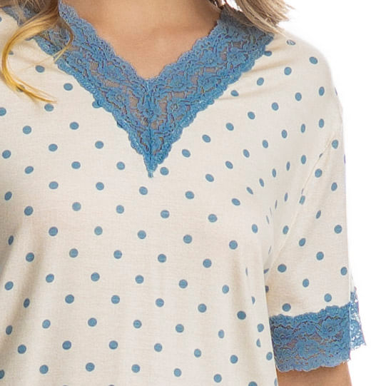 Pijama Feminino Curto Com Renda Maria - Imagem 5 - Mobile