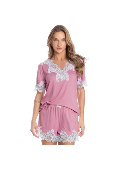 Pijama Curto Com Renda Paula Rosa - Imagem 1