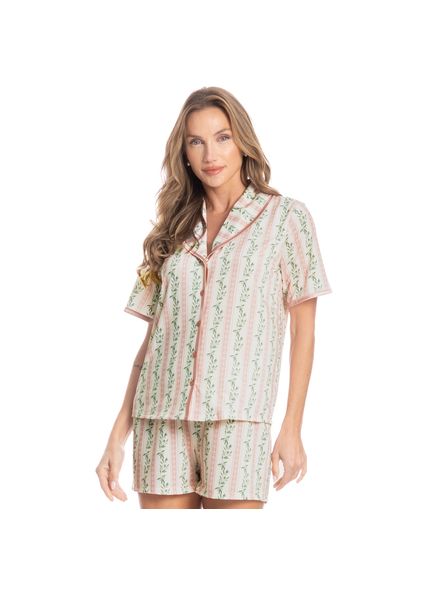 Pijama Feminino Curto Americano Oliveiras Rosa-3 - Imagem 1