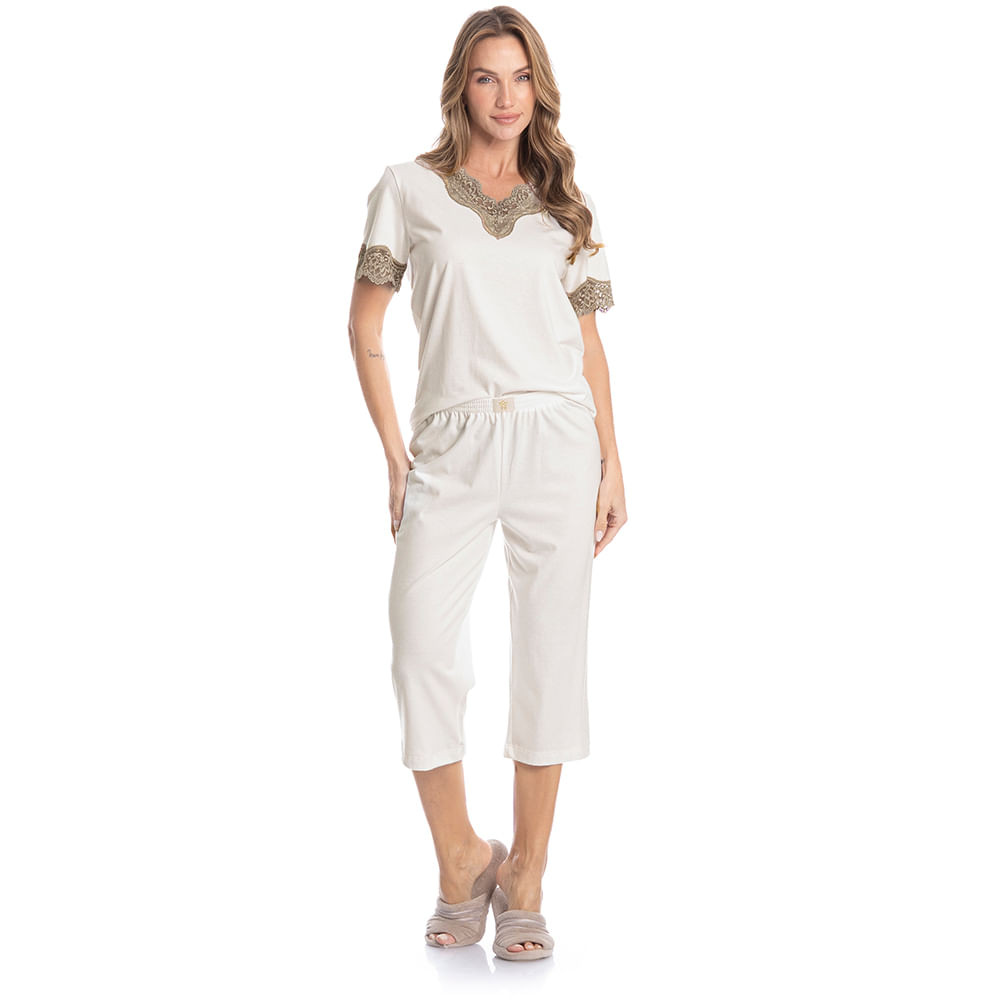 Pijama Feminino Pescador Com Renda Bela - Imagem 3 - Mobile