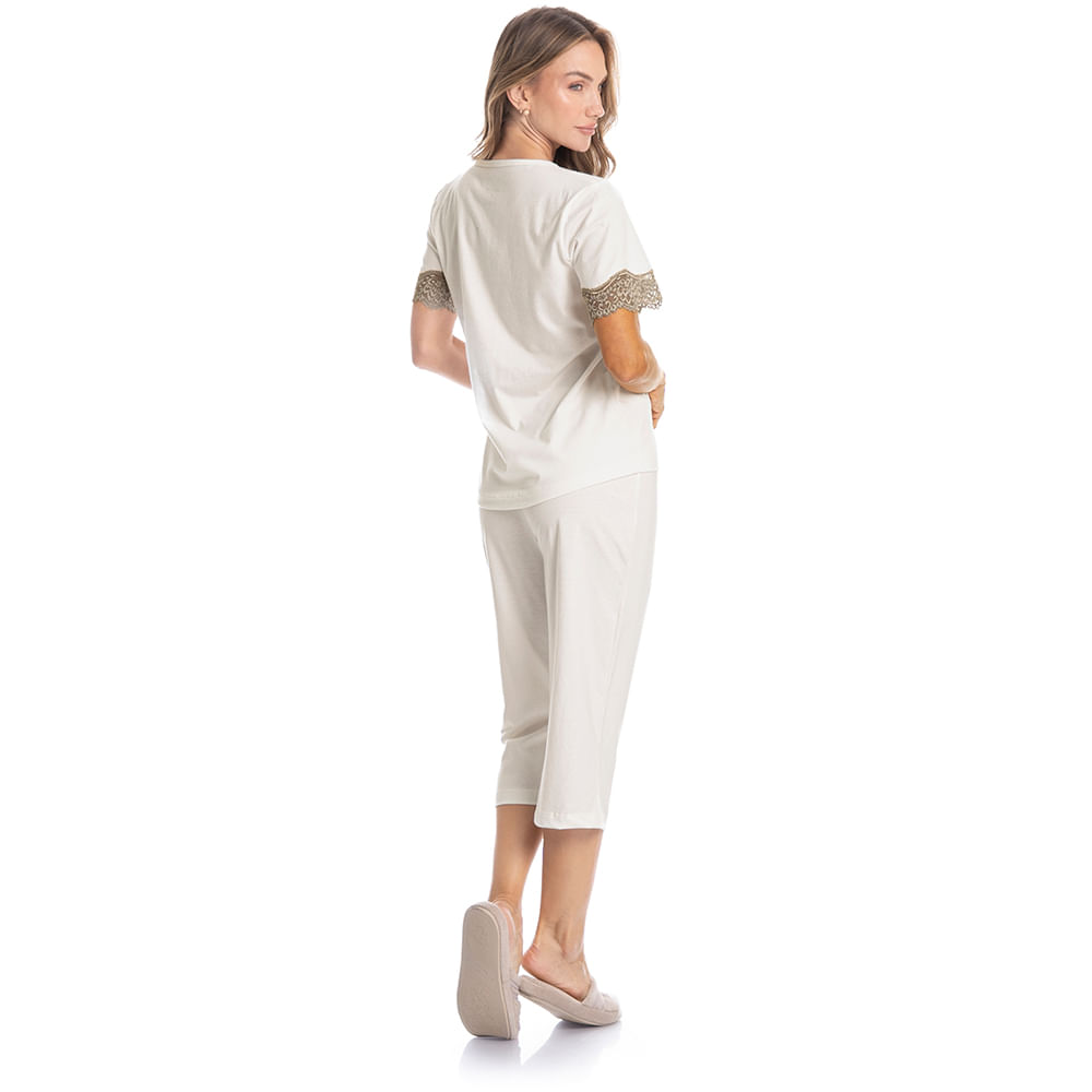 Pijama Feminino Pescador Com Renda Bela - Imagem 4 - Mobile