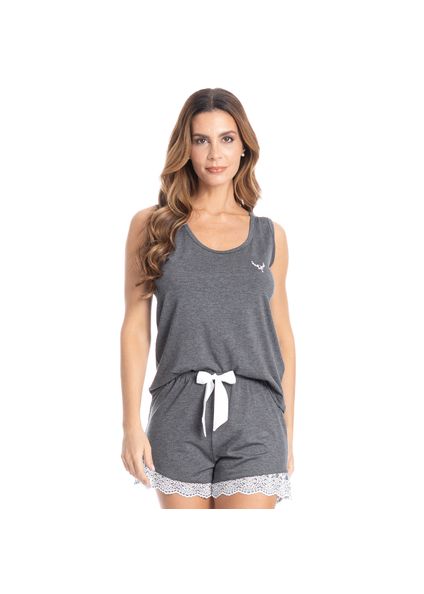 Pijama Curto Regata Bruna Cinza - Imagem 1