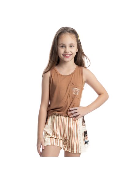 Pijama Infantil Curto Regata Com Bolso Moka Branco - Imagem 1