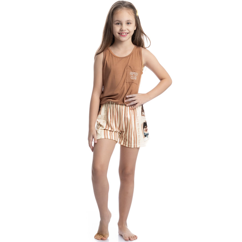 Pijama Infantil Curto Regata Com Bolso Moka - Imagem 3 - Mobile