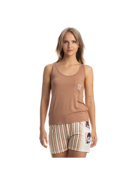 Pijama Feminino Curto Regata Com Bolso Moka Branco - Imagem 1