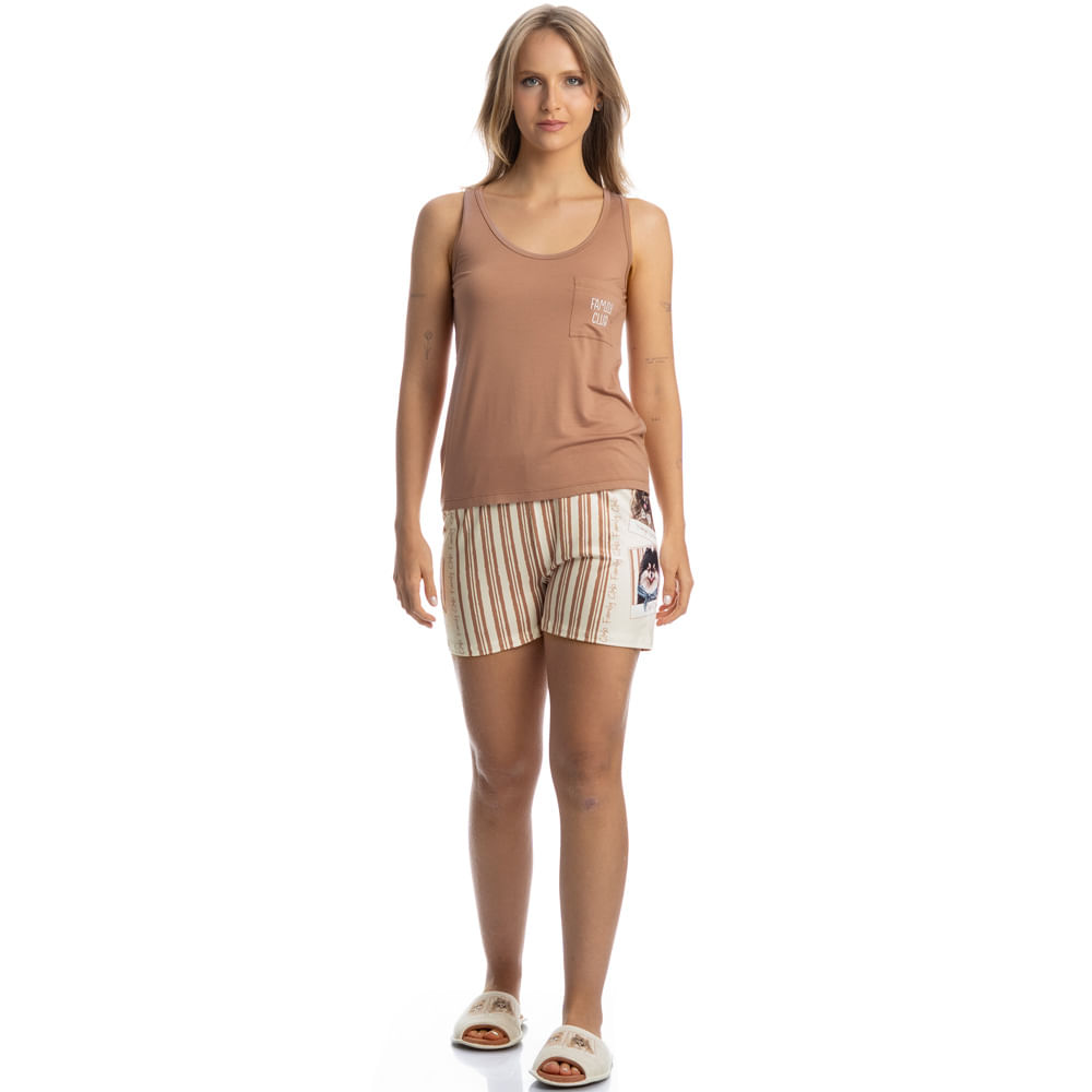 Pijama Feminino Curto Regata Com Bolso Moka - Imagem 3 - Mobile
