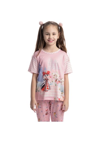 Pijama Infantil Longo Manga Curta Alice Rosa-3 - Imagem 1