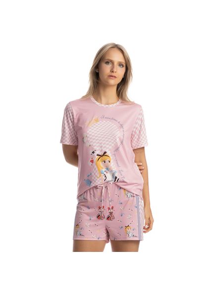 Pijama Curto Feminino Alice Rosa-3 - Imagem 1