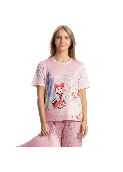 Pijama Feminino Longo Manga Curta Alice Rosa-3 - Imagem 1