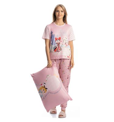 Pijama Feminino Longo Manga Curta Alice - Imagem 3 - Mobile