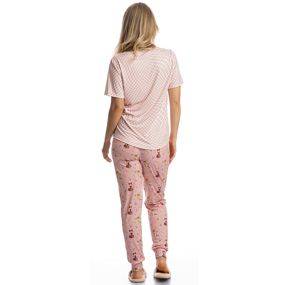 Pijama Feminino Longo Manga Curta Alice - Imagem 4 - Mobile