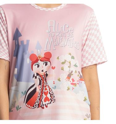 Pijama Feminino Longo Manga Curta Alice - Imagem 5 - Mobile
