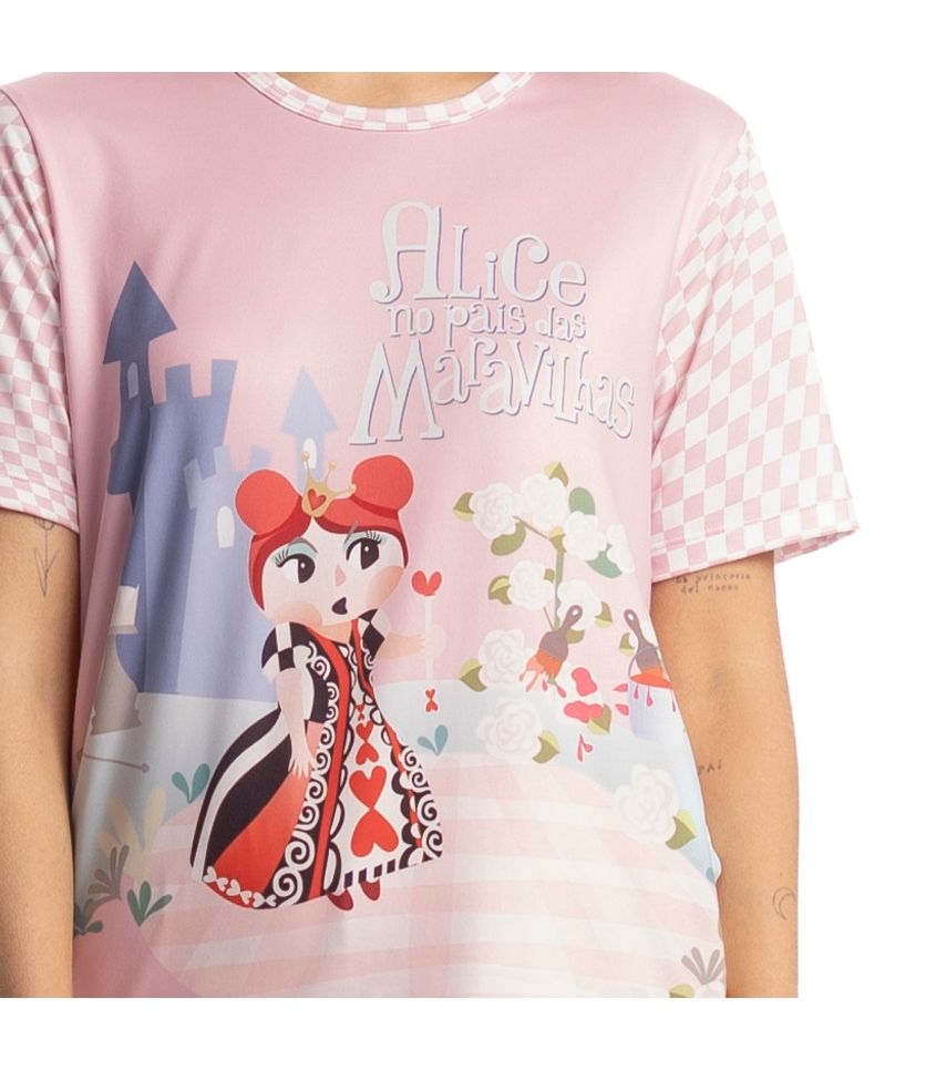 Pijama Feminino Longo Manga Curta Alice - Imagem 5 - Desktop