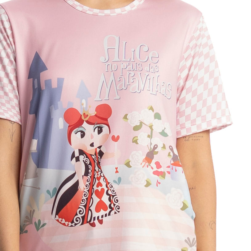 Pijama Feminino Longo Manga Curta Alice - Imagem 5 - Mobile