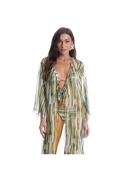 Kaftan De Tule Com Manga Cipreste Verde - Imagem 1