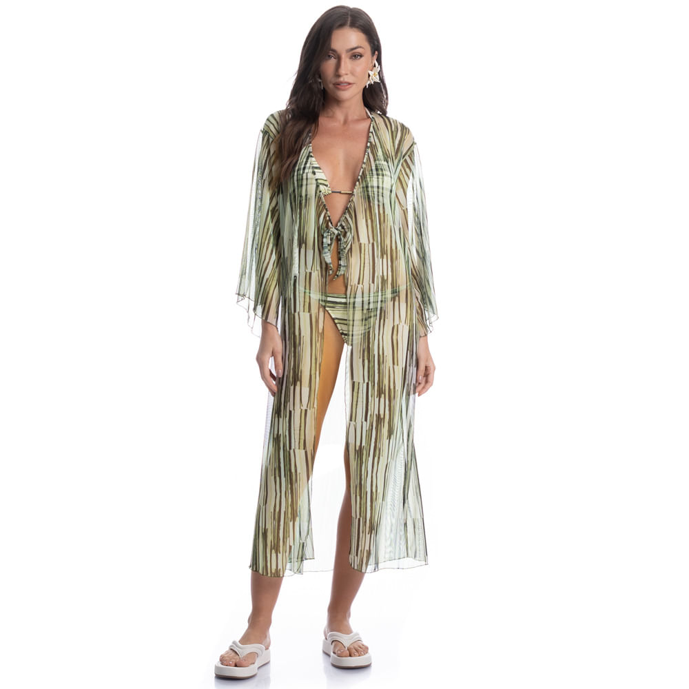 Kaftan De Tule Com Manga Cipreste - Imagem 3 - Mobile