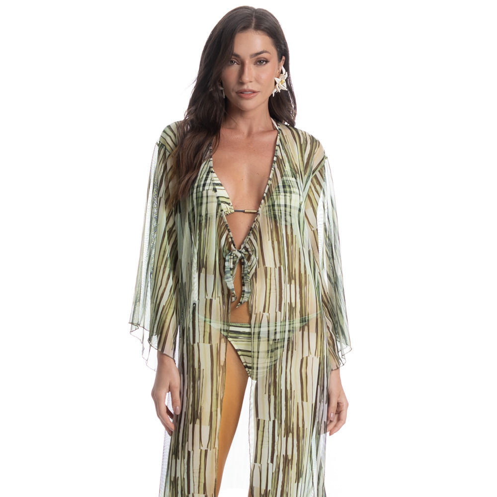Kaftan De Tule Com Manga Cipreste - Imagem 1