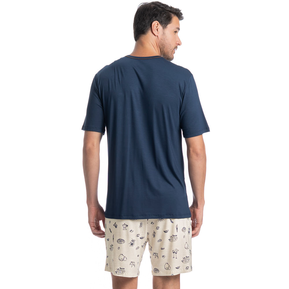Pijama Curto Masculino Mediterrâneo Azul-marinho - Imagem 2