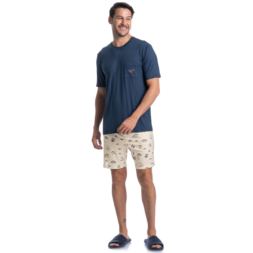 Pijama Masculino Curto Com Bolso Mediterrâneo Tombini - Imagem 3 - Mobile
