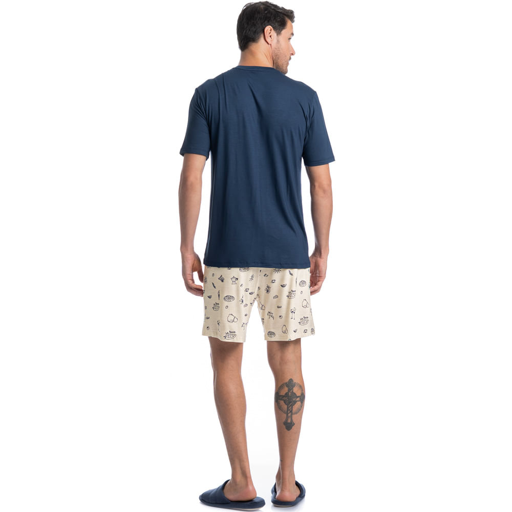 Pijama Masculino Curto Com Bolso Mediterrâneo Tombini - Imagem 4 - Mobile