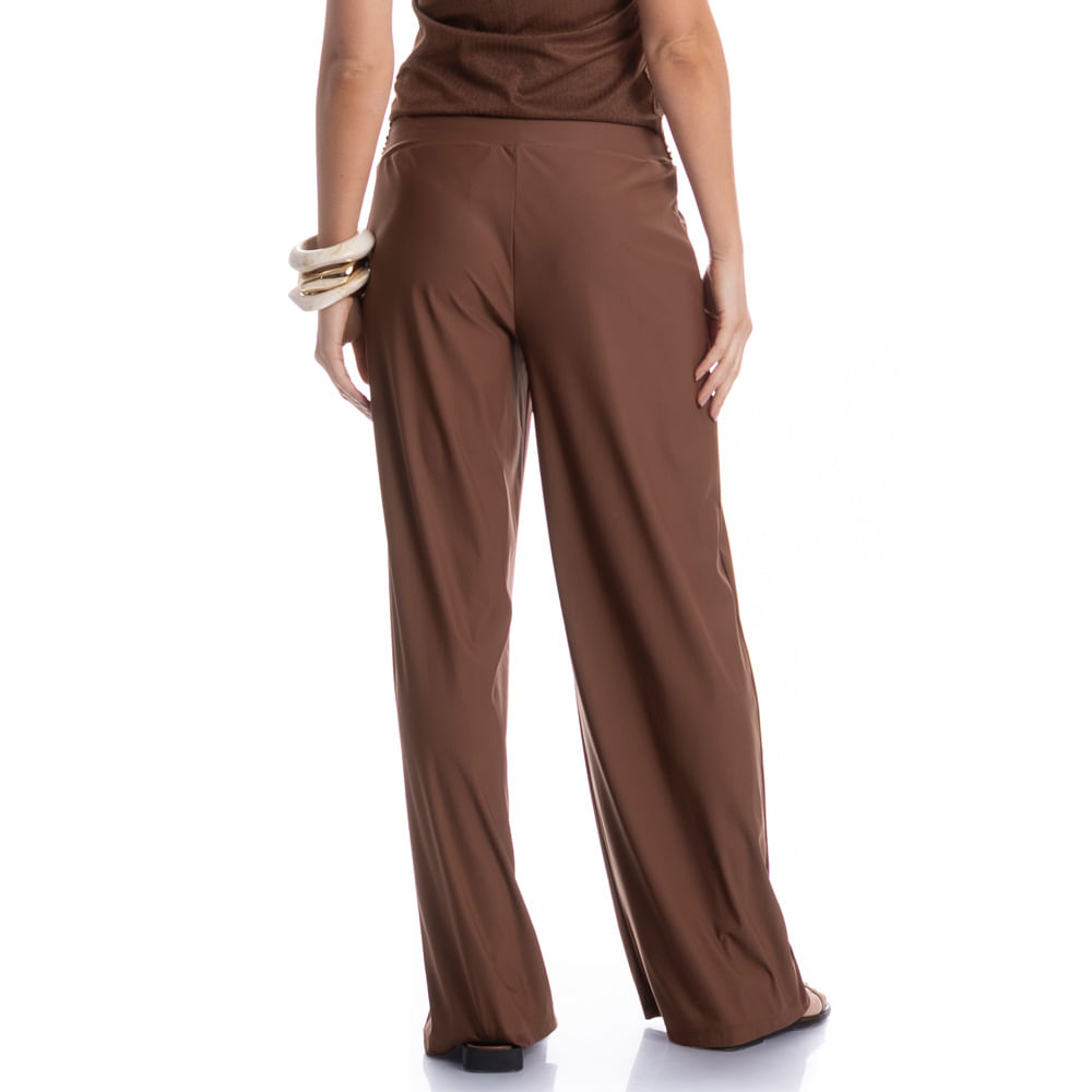 Calça Feminina Com Cós Frontal Franzido Capuccino Marrom - Imagem 2