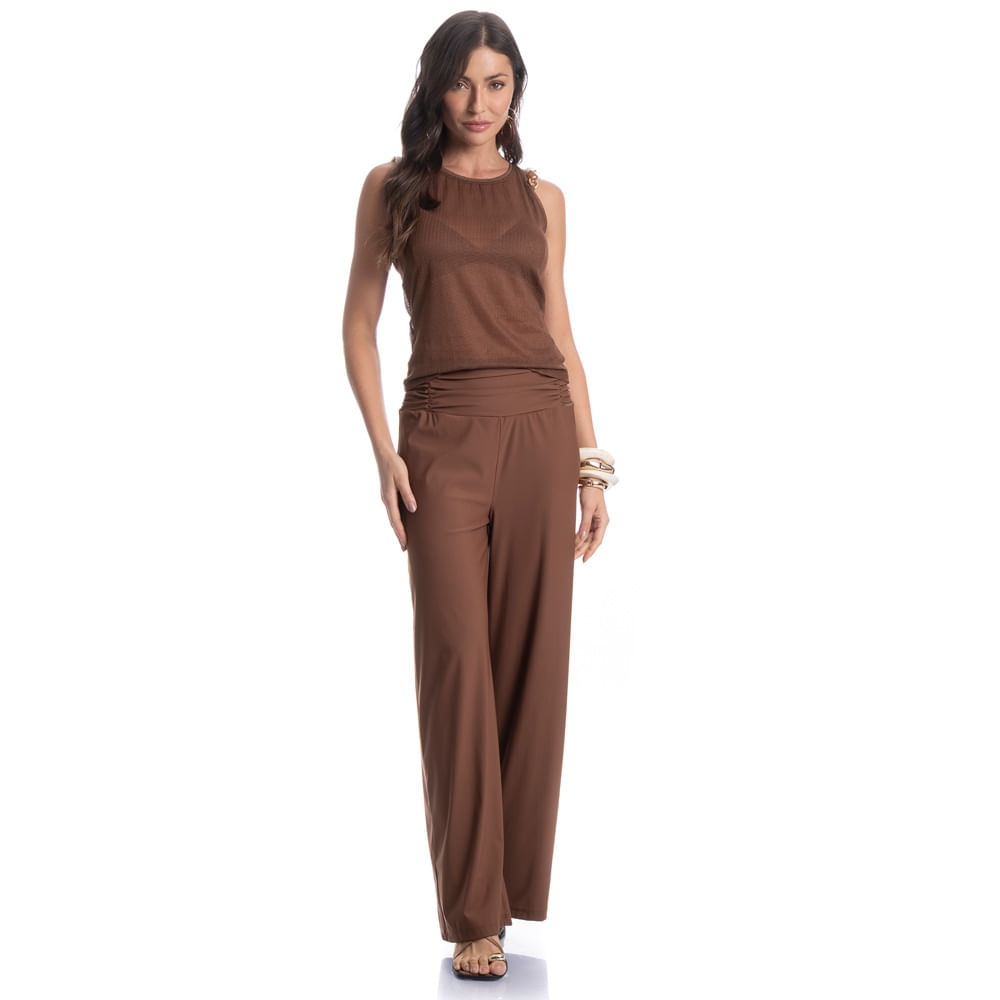 Calça Feminina Com Cós Frontal Franzido Capuccino - Imagem 3 - Mobile