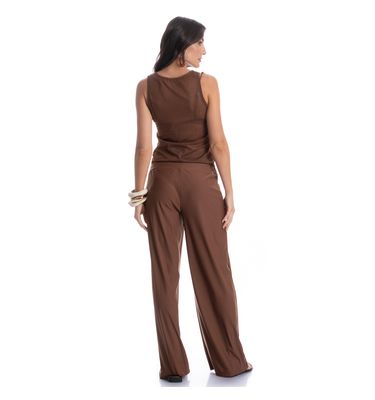 Calça Feminina Com Cós Frontal Franzido Capuccino - Imagem 4 - Mobile