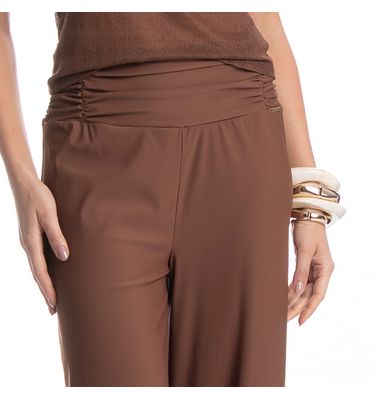 Calça Feminina Com Cós Frontal Franzido Capuccino - Imagem 5 - Mobile