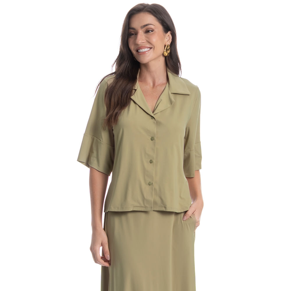 Camisa Feminina Curta Malaga Verde - Imagem 1