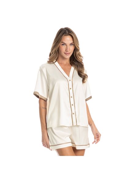 Pijama Feminino Curto Americano Em Cetim Siena Branco - Imagem 1