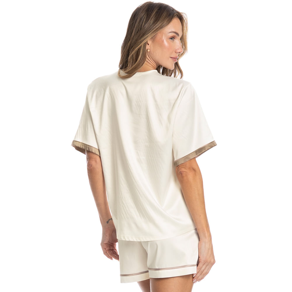 Pijama Feminino Curto Americano Em Cetim Siena Branco - Imagem 2