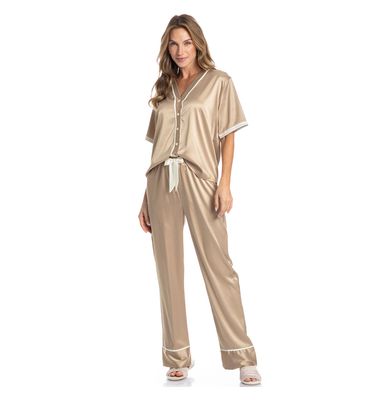 Pijama Feminino Longo Americano Em Cetim Siena - Imagem 3 - Mobile