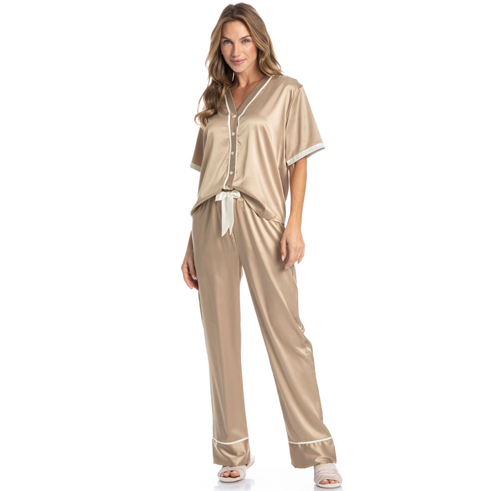 Pijama Feminino Longo Americano Em Cetim Siena - Imagem 3 - Mobile