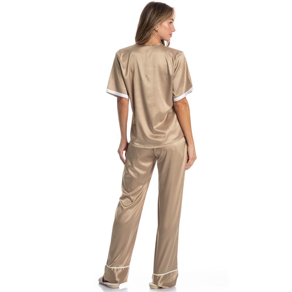 Pijama Feminino Longo Americano Em Cetim Siena - Imagem 4 - Mobile