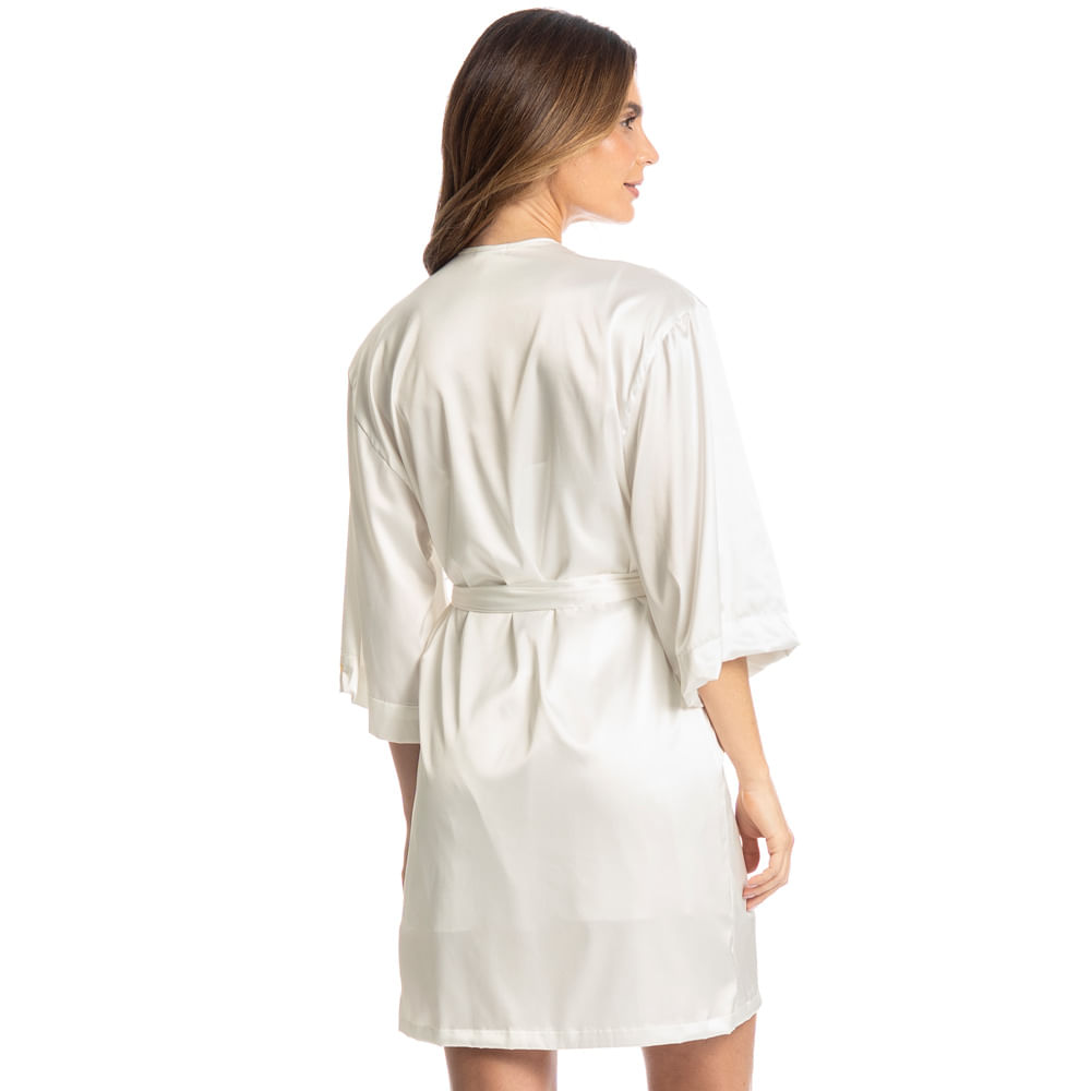 Robe Feminino Curto Em Cetim Violeta Branco - Imagem 2