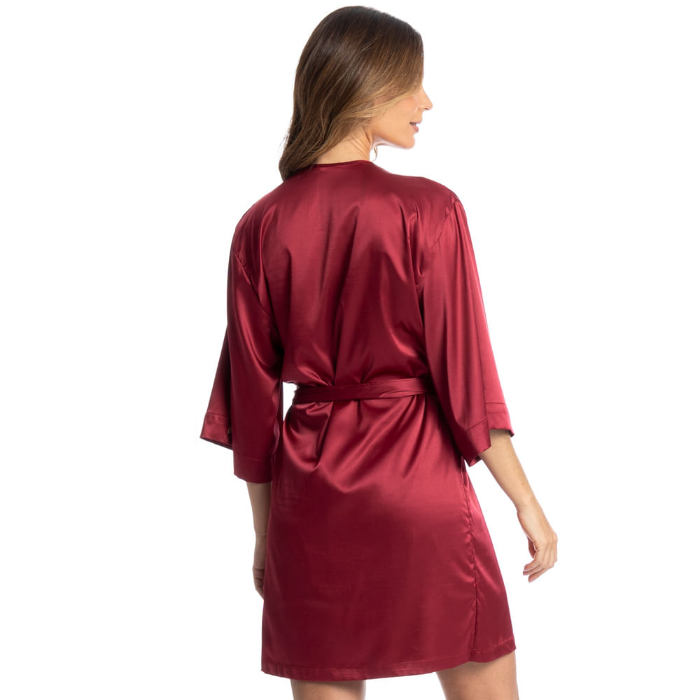 Robe Feminino Curto Em Cetim Violeta Vermelho - Imagem 2