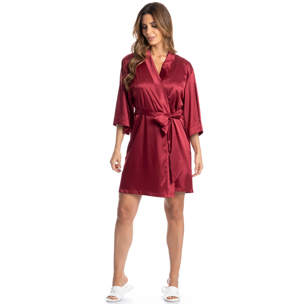 Robe Feminino Curto Em Cetim Violeta - Imagem 3 - Mobile