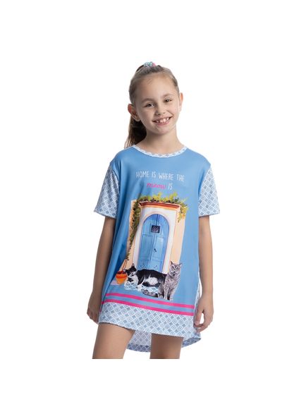 Camisão Curto Infantil Cats Azul-2 - Imagem 1