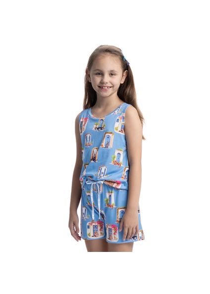Pijama Infantil Curto Regata Cats Azul-2 - Imagem 1